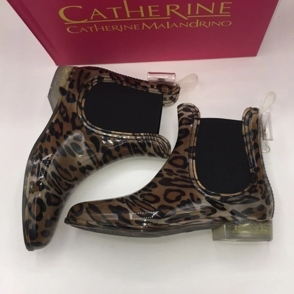 CATHERINE MALANDRINO Leopard bow rain boots